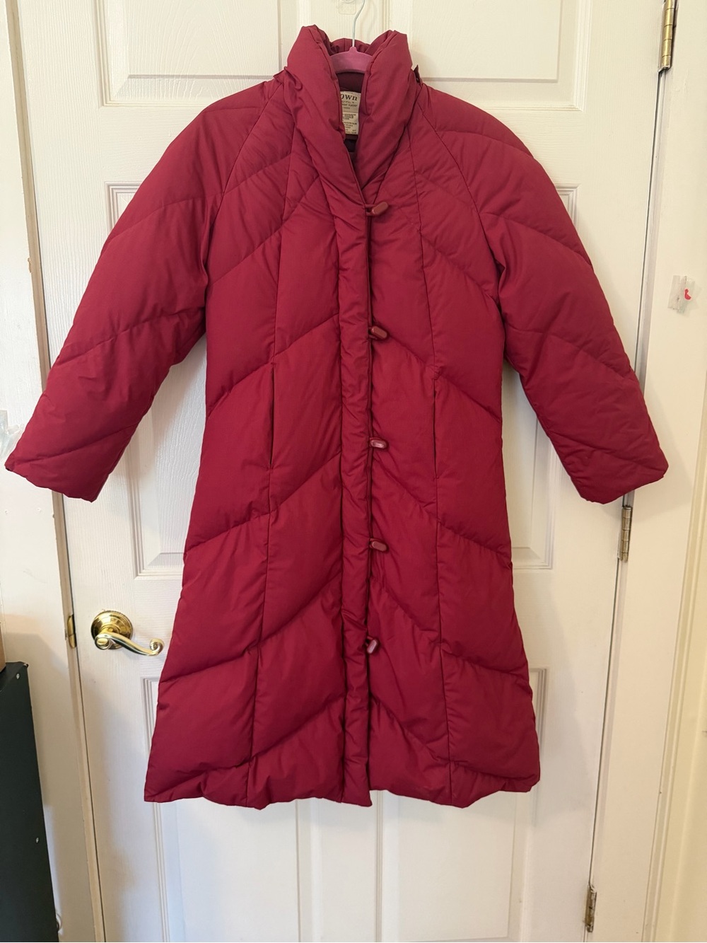Vintage Down Burgundy Red Chevron Quilted Long Puffer Coat Womens Petite 8
